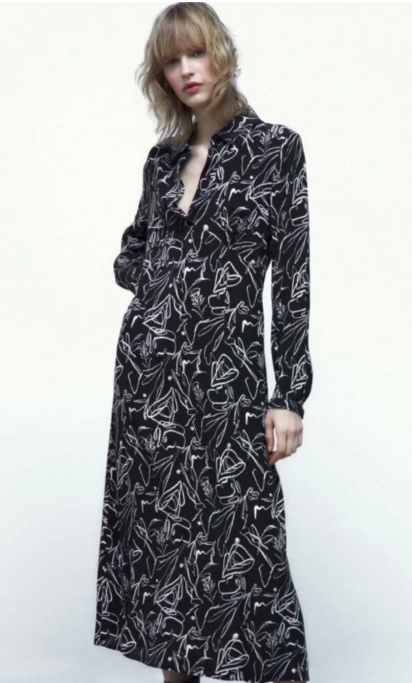 Zara The Carlota Crepe Maxi Dress Black & White Size Large
